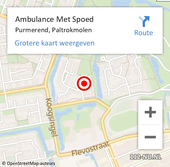 Locatie op kaart van de 112 melding: Ambulance Met Spoed Naar Purmerend, Paltrokmolen op 25 juli 2022 06:19