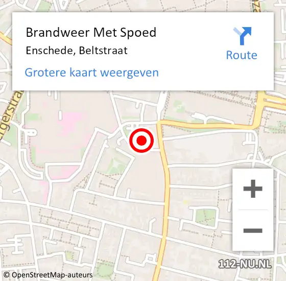 Locatie op kaart van de 112 melding: Brandweer Met Spoed Naar Enschede, Beltstraat op 25 juli 2022 07:57