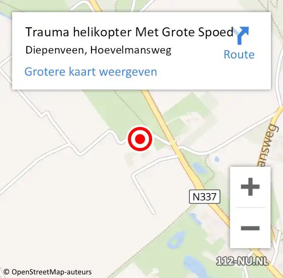 Locatie op kaart van de 112 melding: Trauma helikopter Met Grote Spoed Naar Diepenveen, Hoevelmansweg op 25 juli 2022 08:26