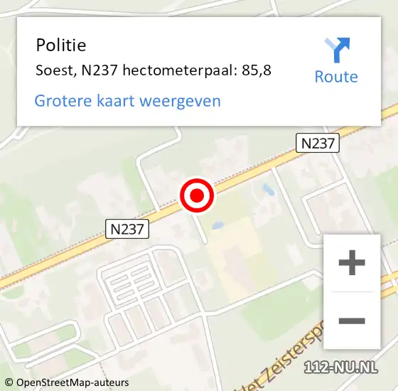 Locatie op kaart van de 112 melding: Politie Soest, N237 hectometerpaal: 85,8 op 25 juli 2022 09:01