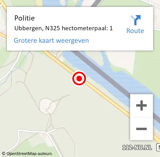 Locatie op kaart van de 112 melding: Politie Ubbergen, N325 hectometerpaal: 1 op 25 juli 2022 10:54