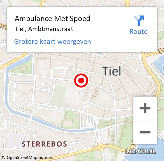 Locatie op kaart van de 112 melding: Ambulance Met Spoed Naar Tiel, Ambtmanstraat op 25 juli 2022 11:59