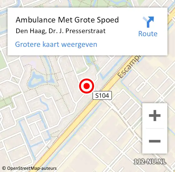 Locatie op kaart van de 112 melding: Ambulance Met Grote Spoed Naar Den Haag, Dr. J. Presserstraat op 25 juli 2022 12:01