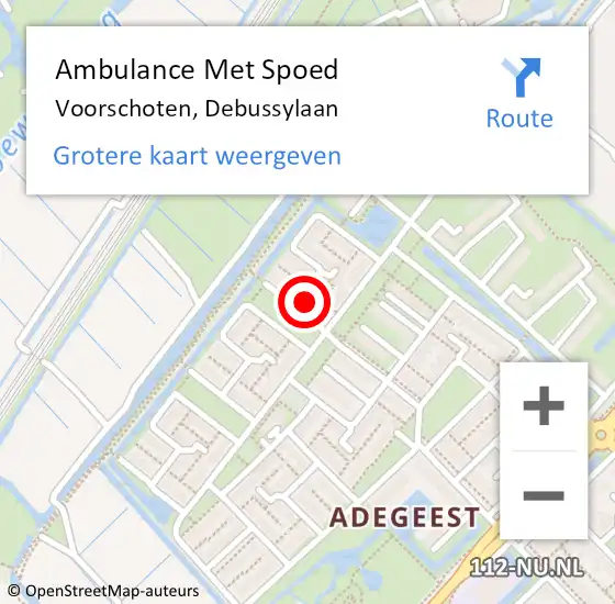 Locatie op kaart van de 112 melding: Ambulance Met Spoed Naar Voorschoten, Debussylaan op 25 juli 2022 12:52