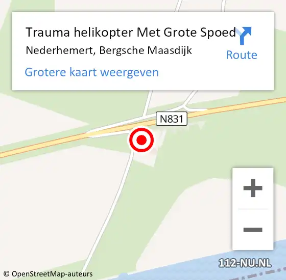 Locatie op kaart van de 112 melding: Trauma helikopter Met Grote Spoed Naar Nederhemert, Bergsche Maasdijk op 25 juli 2022 13:24