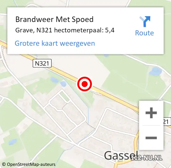 Locatie op kaart van de 112 melding: Brandweer Met Spoed Naar Grave, N321 hectometerpaal: 5,4 op 25 juli 2022 13:48