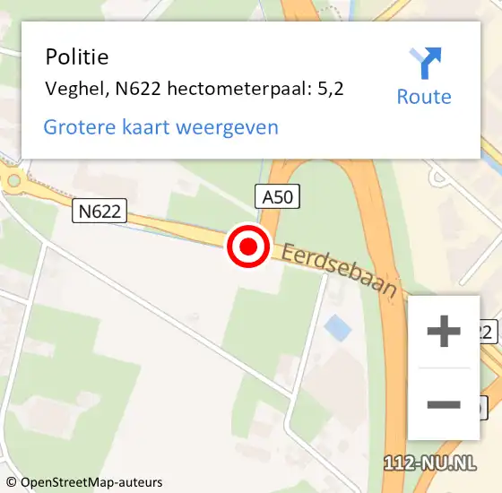 Locatie op kaart van de 112 melding: Politie Veghel, N622 hectometerpaal: 5,2 op 25 juli 2022 15:40