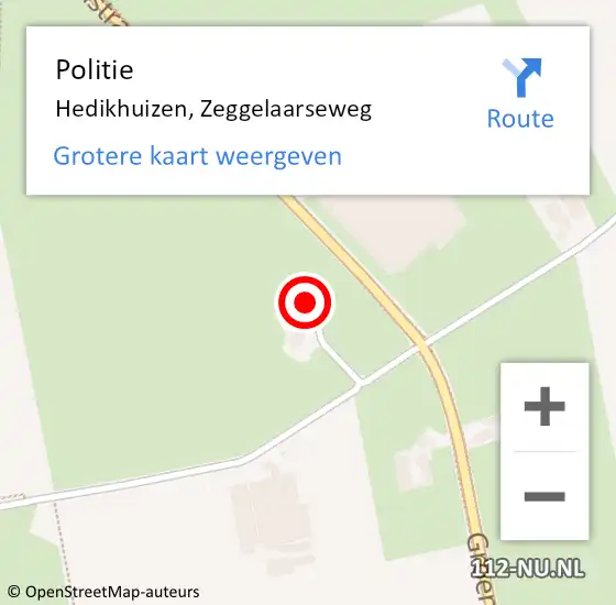 Locatie op kaart van de 112 melding: Politie Hedikhuizen, Zeggelaarseweg op 25 juli 2022 16:27