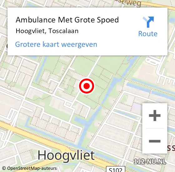 Locatie op kaart van de 112 melding: Ambulance Met Grote Spoed Naar Hoogvliet, Toscalaan op 25 juli 2022 19:00