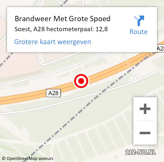 Locatie op kaart van de 112 melding: Brandweer Met Grote Spoed Naar Soest, A28 hectometerpaal: 12,8 op 25 juli 2022 19:45