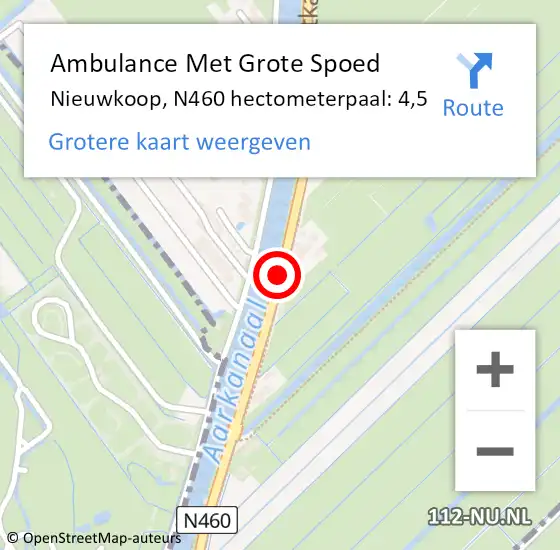 Locatie op kaart van de 112 melding: Ambulance Met Grote Spoed Naar Nieuwkoop, N460 hectometerpaal: 4,5 op 25 juli 2022 20:02