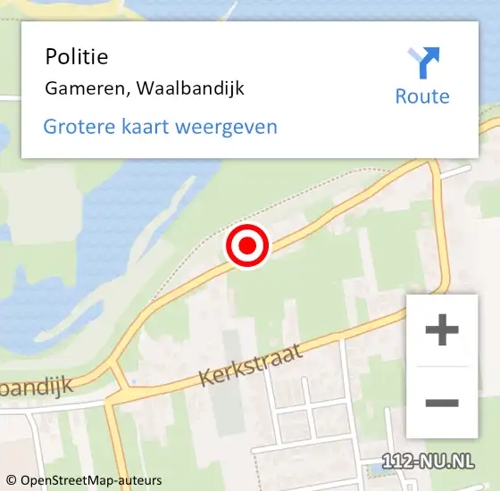 Locatie op kaart van de 112 melding: Politie Gameren, Waalbandijk op 25 juli 2022 20:04