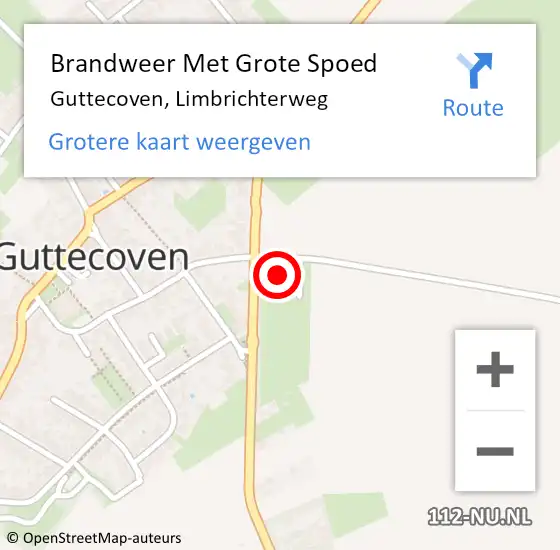 Locatie op kaart van de 112 melding: Brandweer Met Grote Spoed Naar Guttecoven, Limbrichterweg op 26 juli 2022 02:25