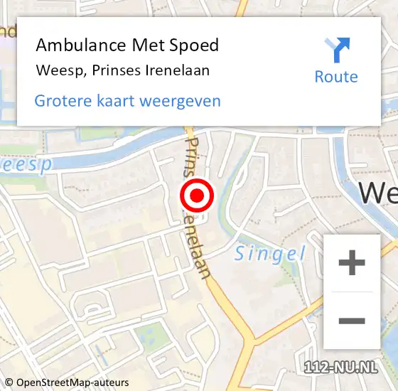 Locatie op kaart van de 112 melding: Ambulance Met Spoed Naar Weesp, Prinses Irenelaan op 26 juli 2022 07:48