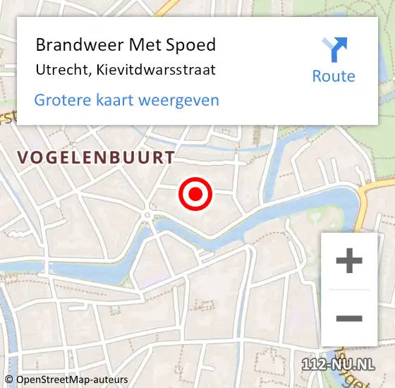Locatie op kaart van de 112 melding: Brandweer Met Spoed Naar Utrecht, Kievitdwarsstraat op 26 juli 2022 09:26