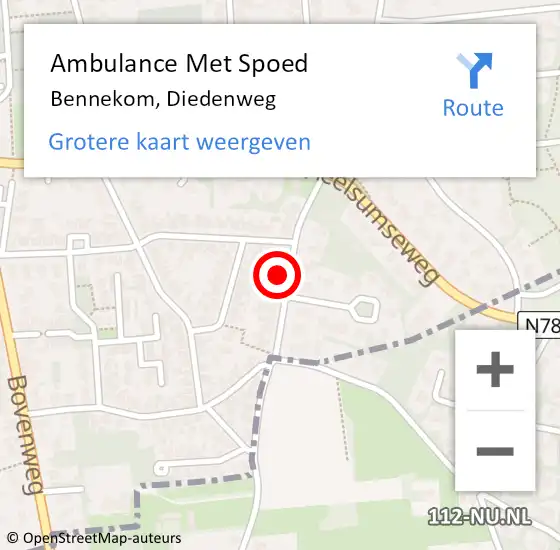 Locatie op kaart van de 112 melding: Ambulance Met Spoed Naar Bennekom, Diedenweg op 26 juli 2022 11:21