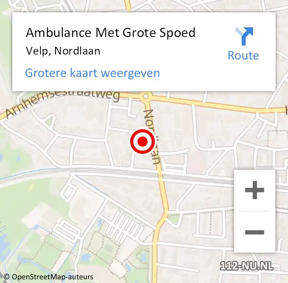 Locatie op kaart van de 112 melding: Ambulance Met Grote Spoed Naar Velp, Nordlaan op 26 juli 2022 15:43