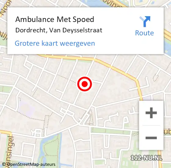 Locatie op kaart van de 112 melding: Ambulance Met Spoed Naar Dordrecht, Van Deysselstraat op 26 juli 2022 16:44