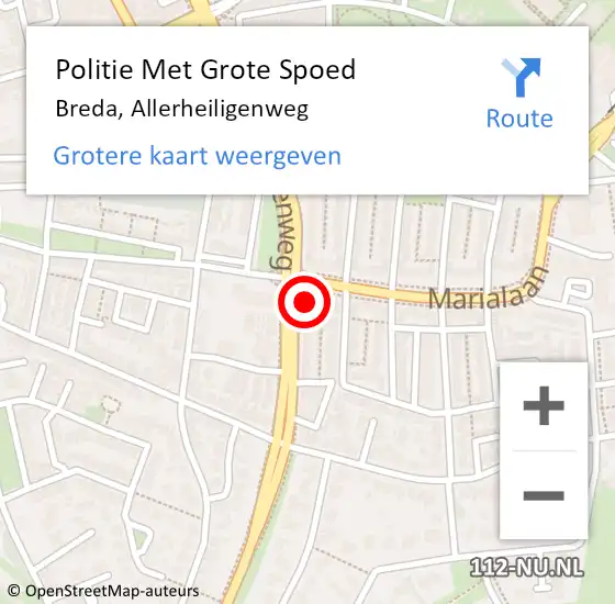 Locatie op kaart van de 112 melding: Politie Met Grote Spoed Naar Breda, Allerheiligenweg op 26 juli 2022 17:59