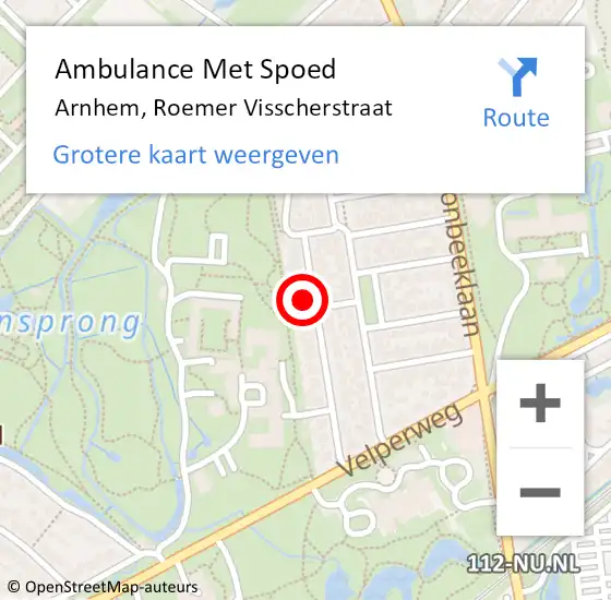 Locatie op kaart van de 112 melding: Ambulance Met Spoed Naar Arnhem, Roemer Visscherstraat op 27 juli 2022 04:45