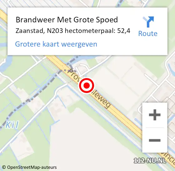 Locatie op kaart van de 112 melding: Brandweer Met Grote Spoed Naar Zaanstad, N203 hectometerpaal: 52,4 op 27 juli 2022 05:19