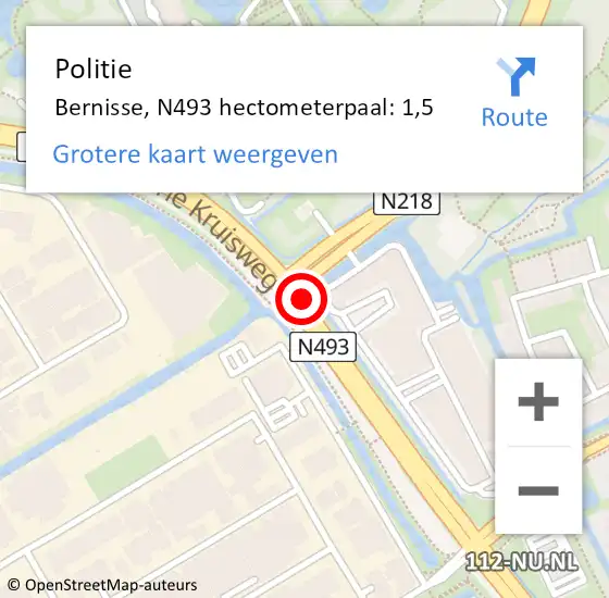 Locatie op kaart van de 112 melding: Politie Bernisse, N493 hectometerpaal: 1,5 op 27 juli 2022 07:44