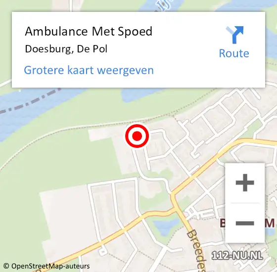 Locatie op kaart van de 112 melding: Ambulance Met Spoed Naar Doesburg, De Pol op 27 juli 2022 08:10