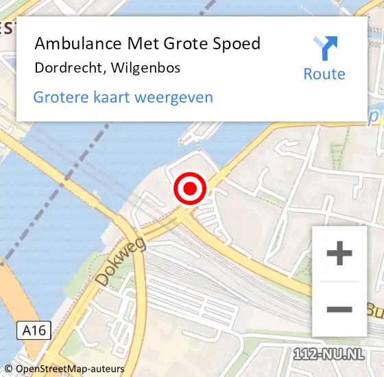 Locatie op kaart van de 112 melding: Ambulance Met Grote Spoed Naar Dordrecht, Wilgenbos op 27 juli 2022 10:07