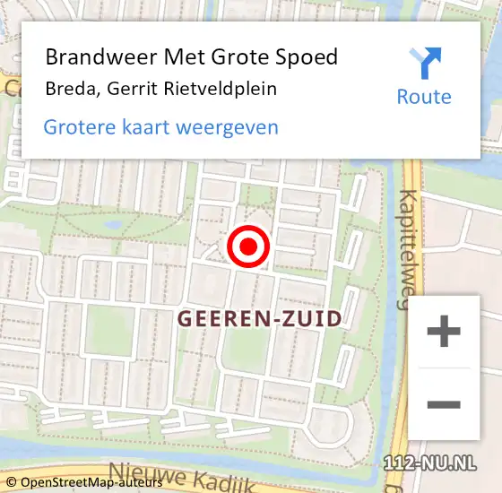 Locatie op kaart van de 112 melding: Brandweer Met Grote Spoed Naar Breda, Gerrit Rietveldplein op 27 juli 2022 10:31