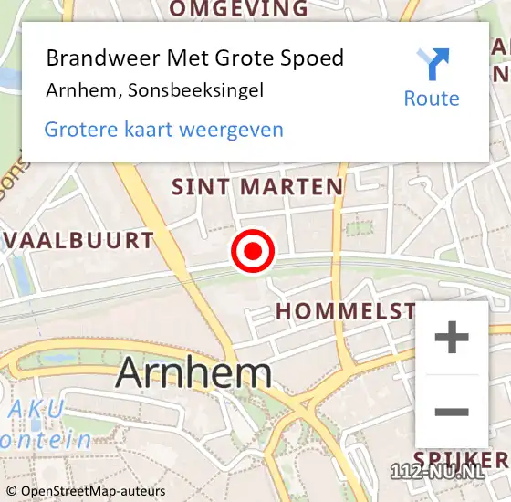 Locatie op kaart van de 112 melding: Brandweer Met Grote Spoed Naar Arnhem, Sonsbeeksingel op 27 juli 2022 10:43