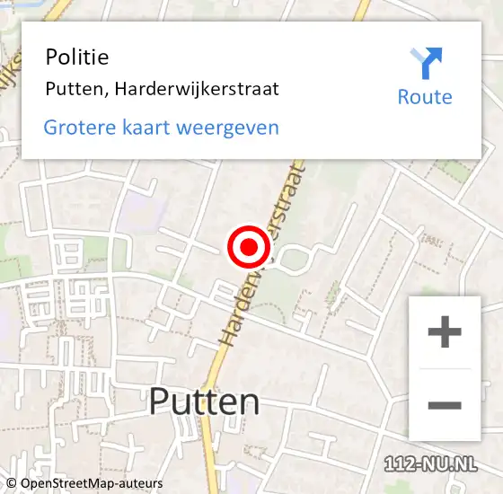 Locatie op kaart van de 112 melding: Politie Putten, Harderwijkerstraat op 27 juli 2022 11:34