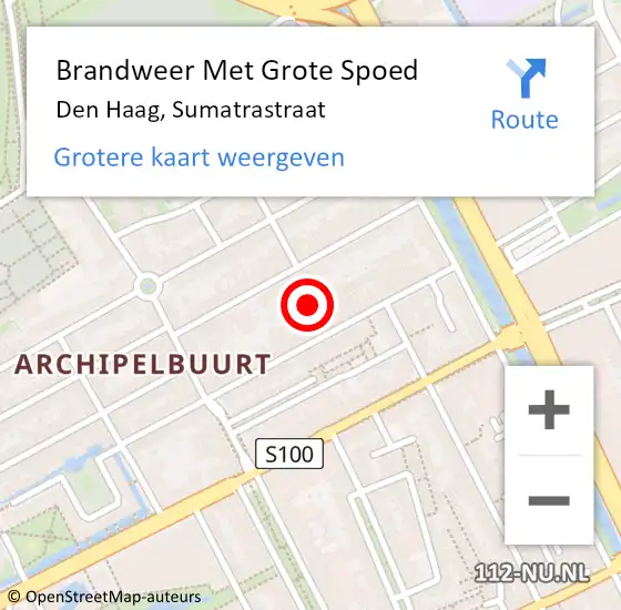 Locatie op kaart van de 112 melding: Brandweer Met Grote Spoed Naar Den Haag, Sumatrastraat op 27 juli 2022 12:26