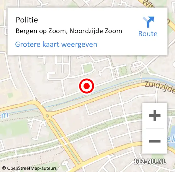Locatie op kaart van de 112 melding: Politie Bergen op Zoom, Noordzijde Zoom op 27 juli 2022 13:29