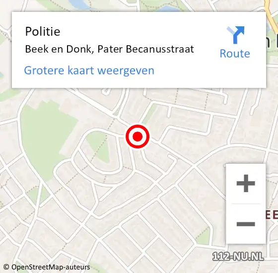 Locatie op kaart van de 112 melding: Politie Beek en Donk, Pater Becanusstraat op 27 juli 2022 15:01