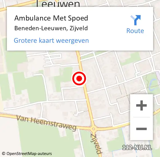 Locatie op kaart van de 112 melding: Ambulance Met Spoed Naar Beneden-Leeuwen, Zijveld op 27 juli 2022 15:11