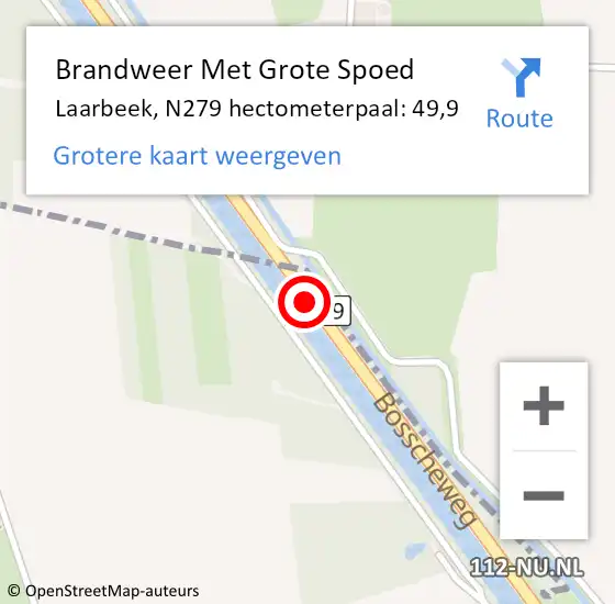 Locatie op kaart van de 112 melding: Brandweer Met Grote Spoed Naar Laarbeek, N279 hectometerpaal: 49,9 op 27 juli 2022 17:04