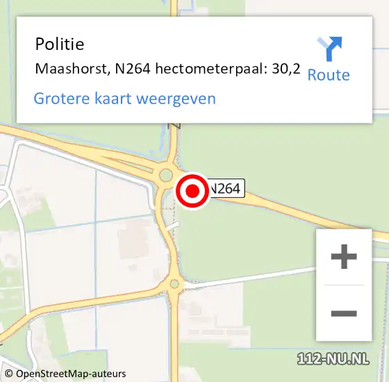Locatie op kaart van de 112 melding: Politie Uden, N264 hectometerpaal: 30,2 op 27 juli 2022 17:09