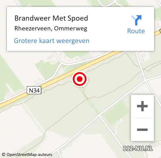 Locatie op kaart van de 112 melding: Brandweer Met Spoed Naar Rheezerveen, Ommerweg op 27 juli 2022 20:57