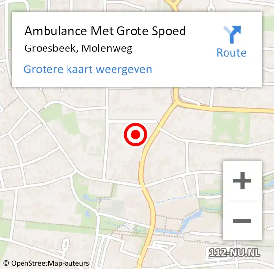 Locatie op kaart van de 112 melding: Ambulance Met Grote Spoed Naar Groesbeek, Molenweg op 27 juli 2022 21:31