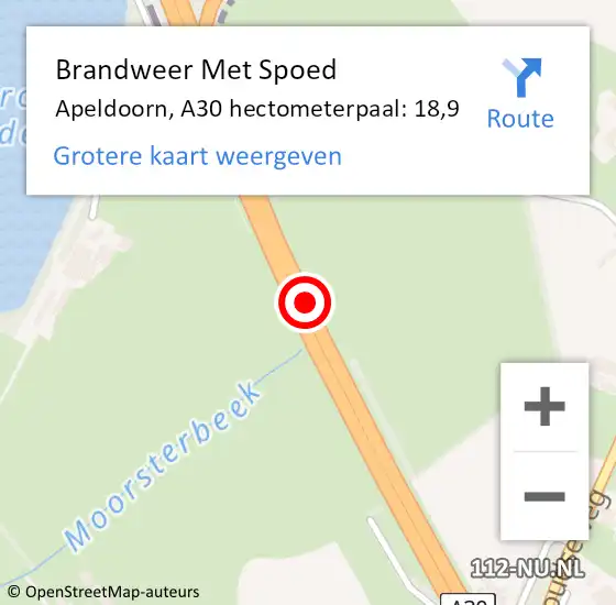Locatie op kaart van de 112 melding: Brandweer Met Spoed Naar Apeldoorn, A30 hectometerpaal: 18,9 op 28 juli 2022 01:10