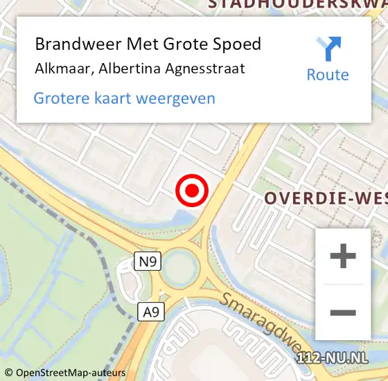 Locatie op kaart van de 112 melding: Brandweer Met Grote Spoed Naar Alkmaar, Albertina Agnesstraat op 28 juli 2022 05:24