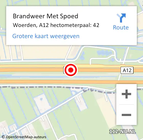 Locatie op kaart van de 112 melding: Brandweer Met Spoed Naar Woerden, A12 hectometerpaal: 42 op 28 juli 2022 08:11