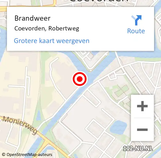 Locatie op kaart van de 112 melding: Brandweer Coevorden, Robertweg op 28 juli 2022 10:17
