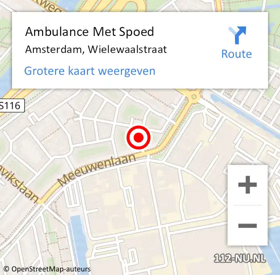 Locatie op kaart van de 112 melding: Ambulance Met Spoed Naar Amsterdam, Wielewaalstraat op 28 juli 2022 11:00