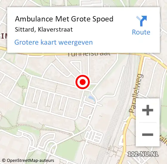 Locatie op kaart van de 112 melding: Ambulance Met Grote Spoed Naar Sittard, Klaverstraat op 24 juli 2014 15:47