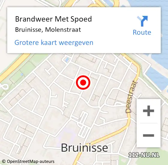 Locatie op kaart van de 112 melding: Brandweer Met Spoed Naar Bruinisse, Molenstraat op 28 juli 2022 11:57