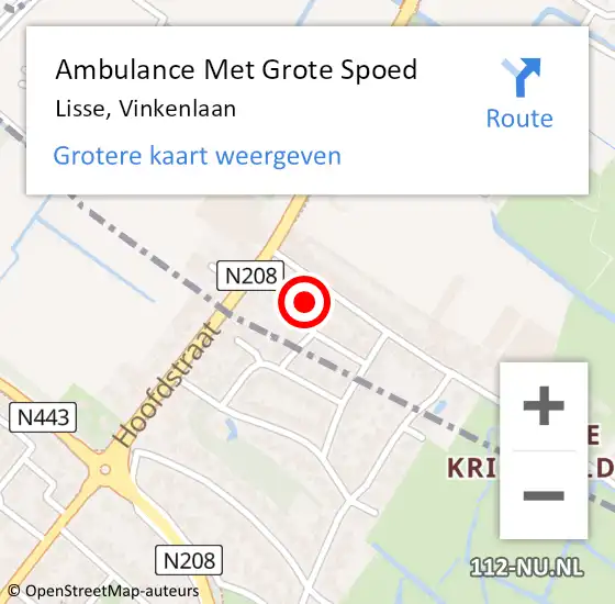 Locatie op kaart van de 112 melding: Ambulance Met Grote Spoed Naar Lisse, Vinkenlaan op 28 juli 2022 15:31