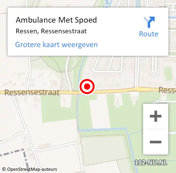 Locatie op kaart van de 112 melding: Ambulance Met Spoed Naar Bemmel, Ressensestraat op 28 juli 2022 17:07