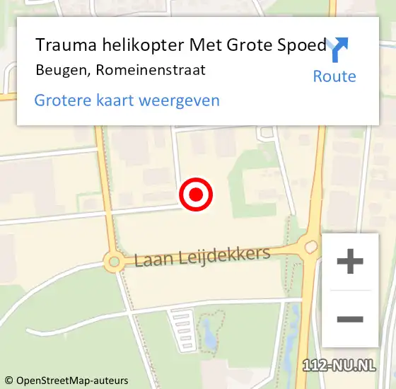 Locatie op kaart van de 112 melding: Trauma helikopter Met Grote Spoed Naar Beugen, Romeinenstraat op 28 juli 2022 18:56