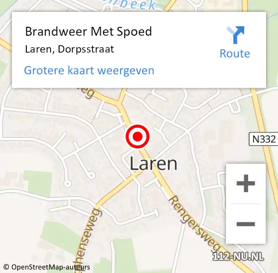 Locatie op kaart van de 112 melding: Brandweer Met Spoed Naar Laren, Dorpsstraat op 28 juli 2022 21:00